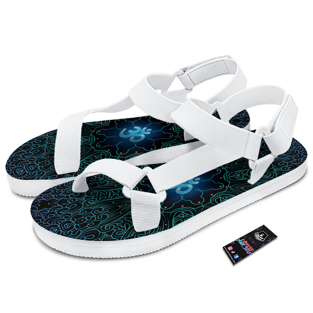 Om Psychedelic Print White Open Toe Sandals-grizzshop