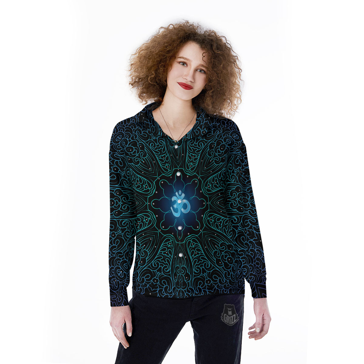 Om Psychedelic Print Women's Long Sleeve Shirts-grizzshop