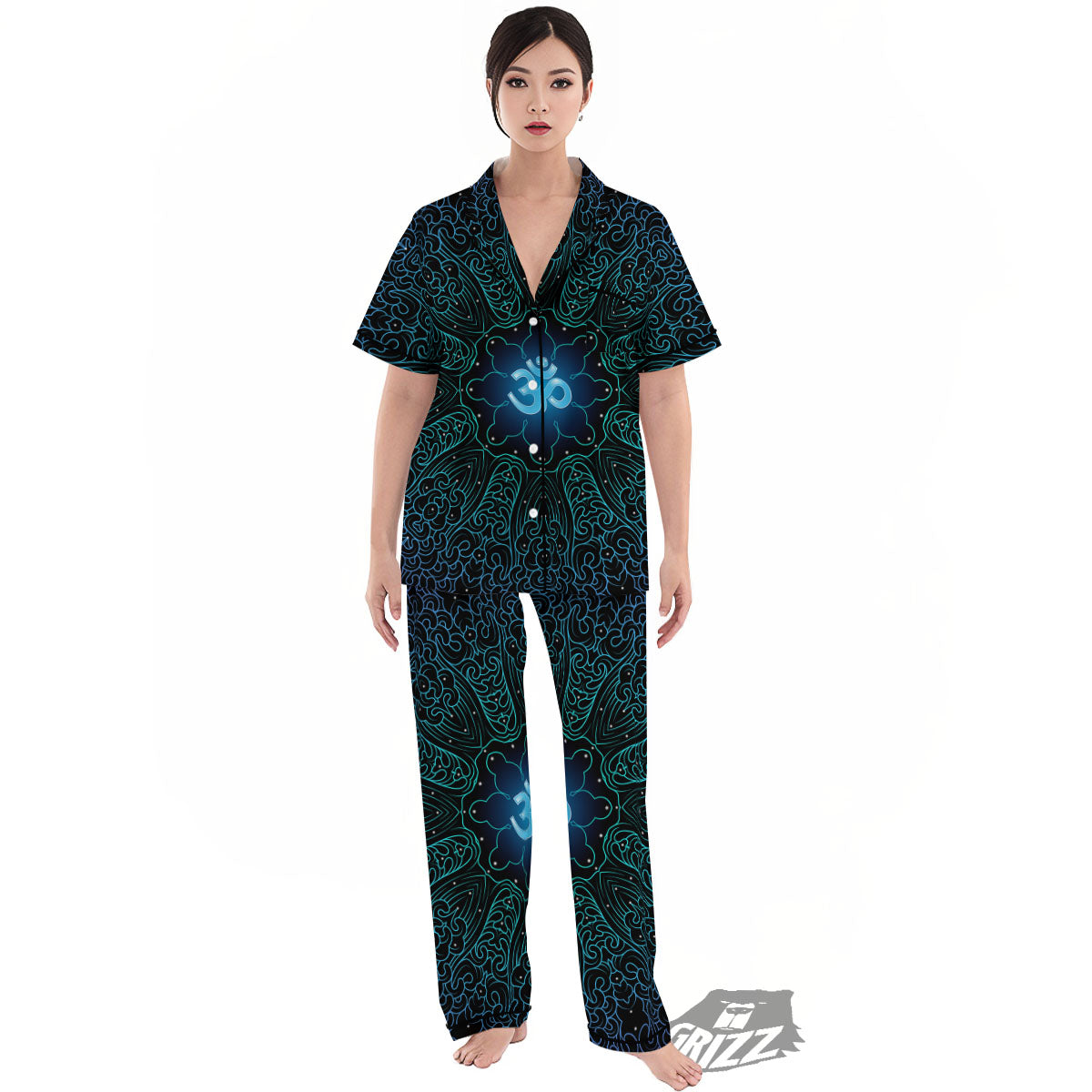 Om Psychedelic Print Women's Pajamas Set-grizzshop