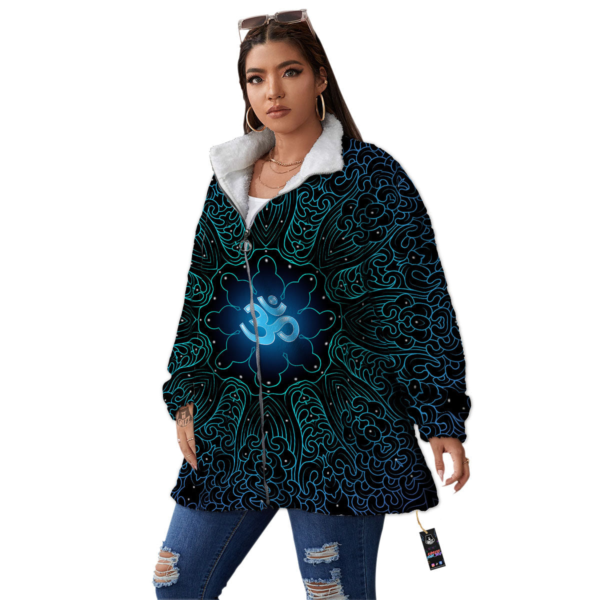 Om Psychedelic Print Women's Sherpa Jacket-grizzshop