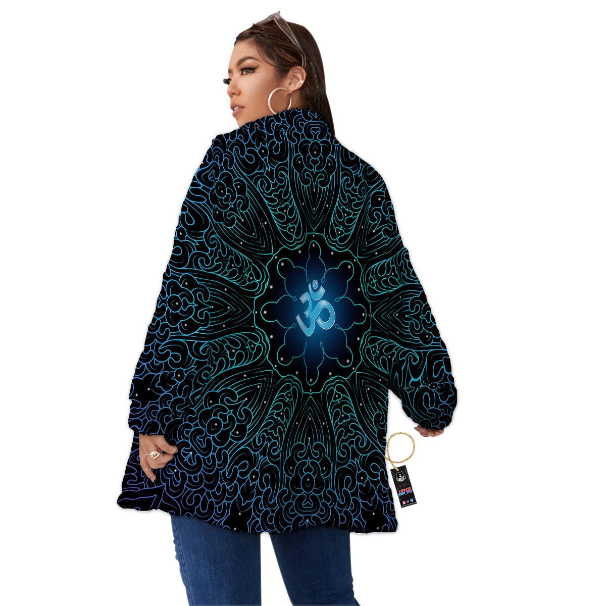 Om Psychedelic Print Women's Sherpa Jacket-grizzshop