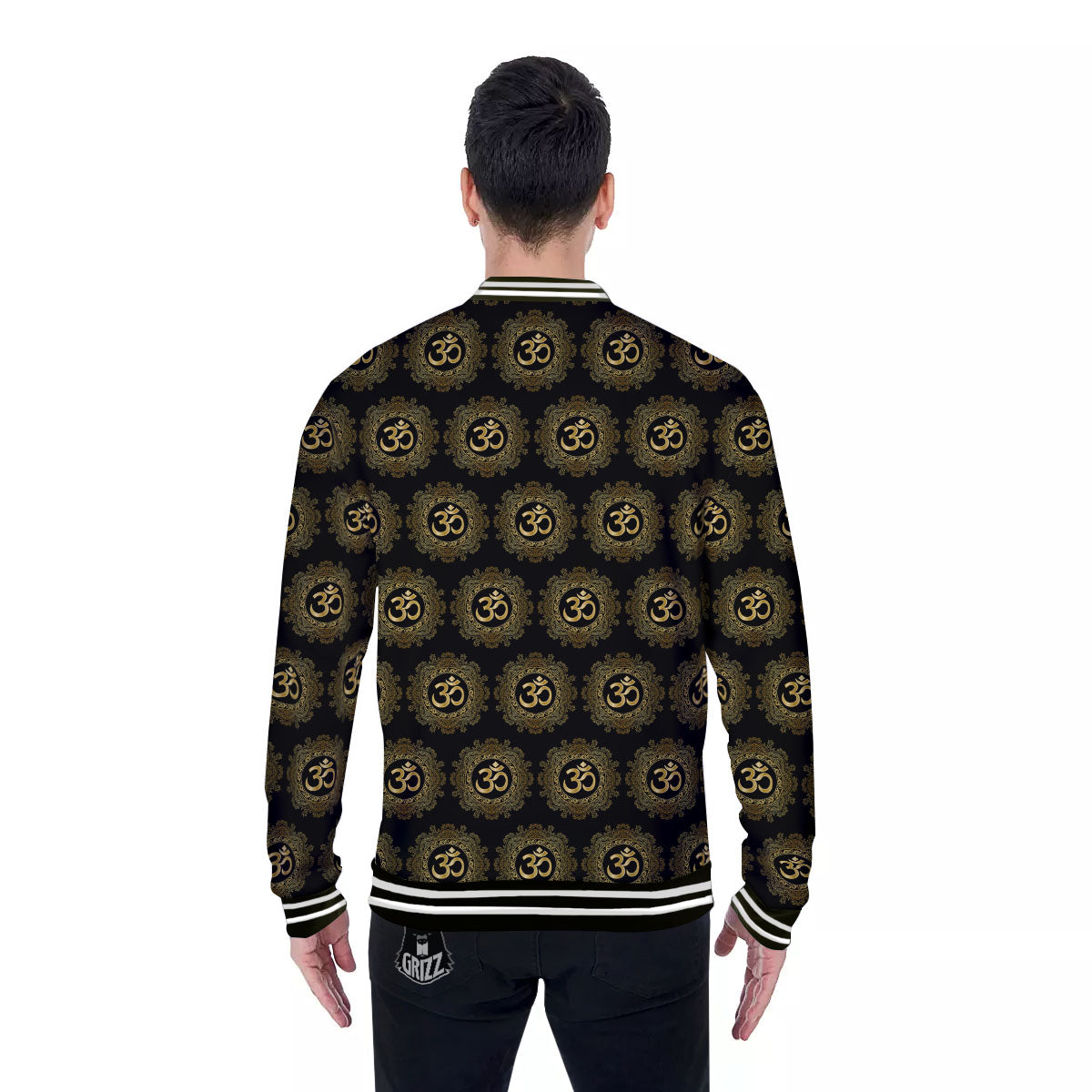 Om Sign Boho Print Pattern Baseball Jacket-grizzshop