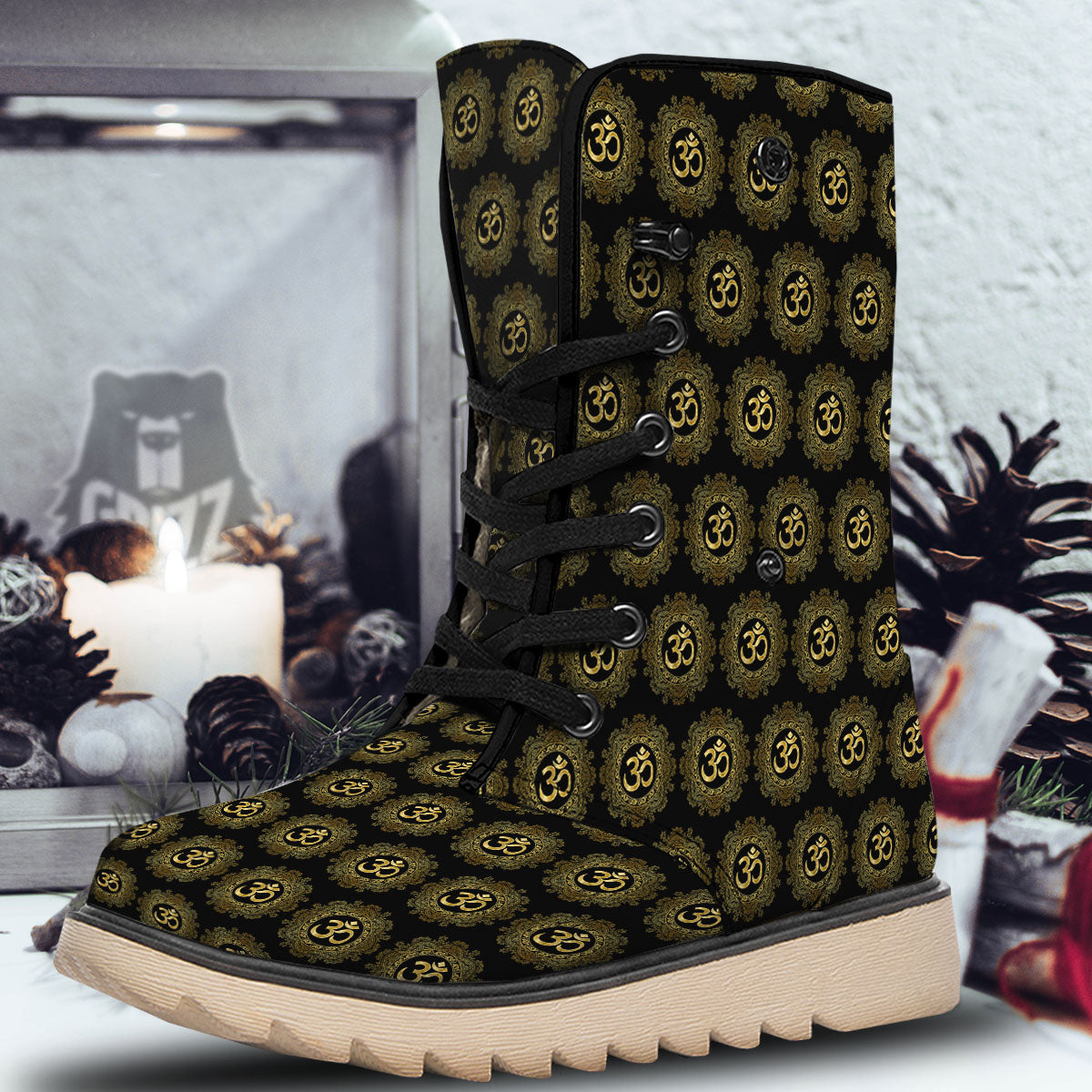 Om Sign Boho Print Pattern Snow Boots-grizzshop