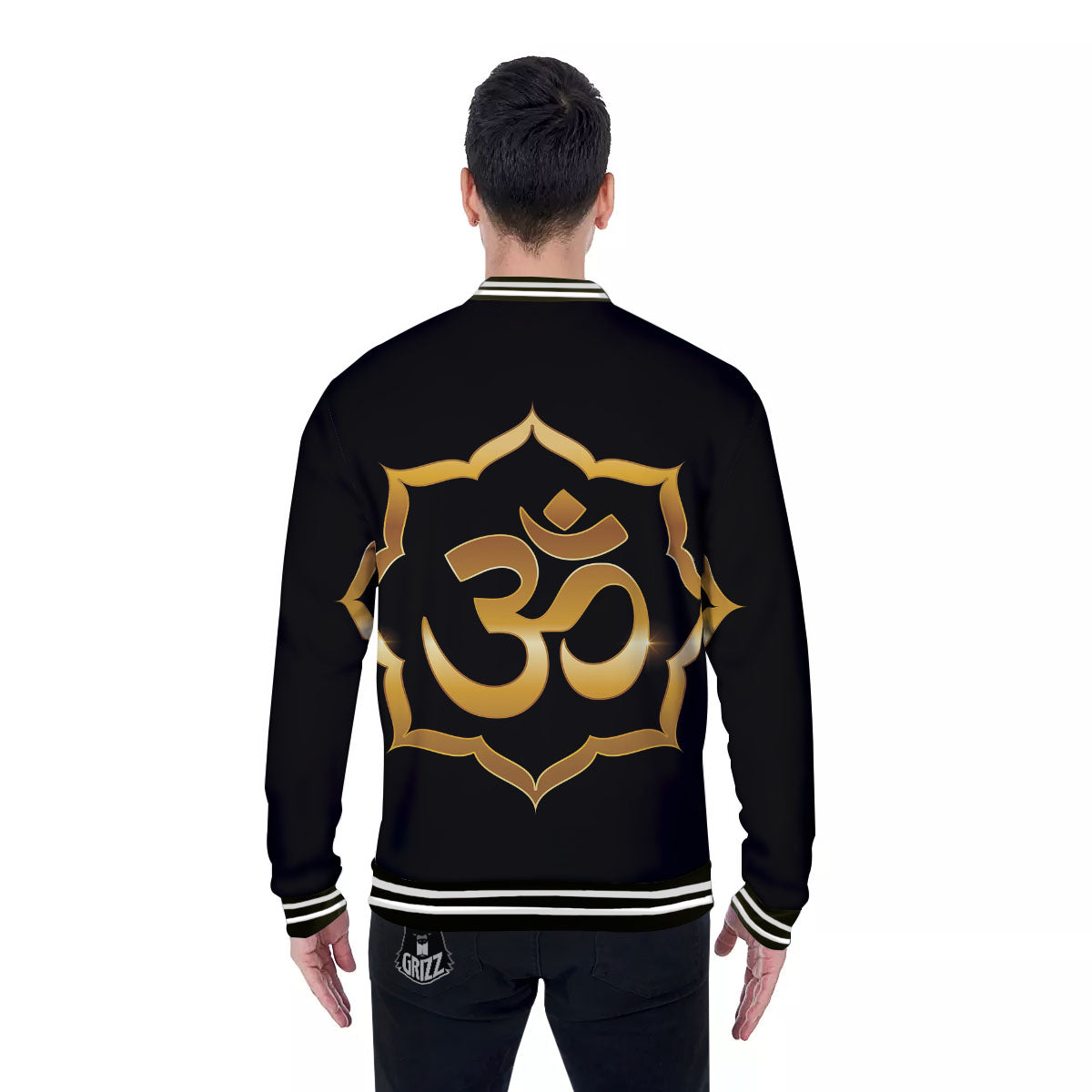 Om Sign Print Baseball Jacket-grizzshop