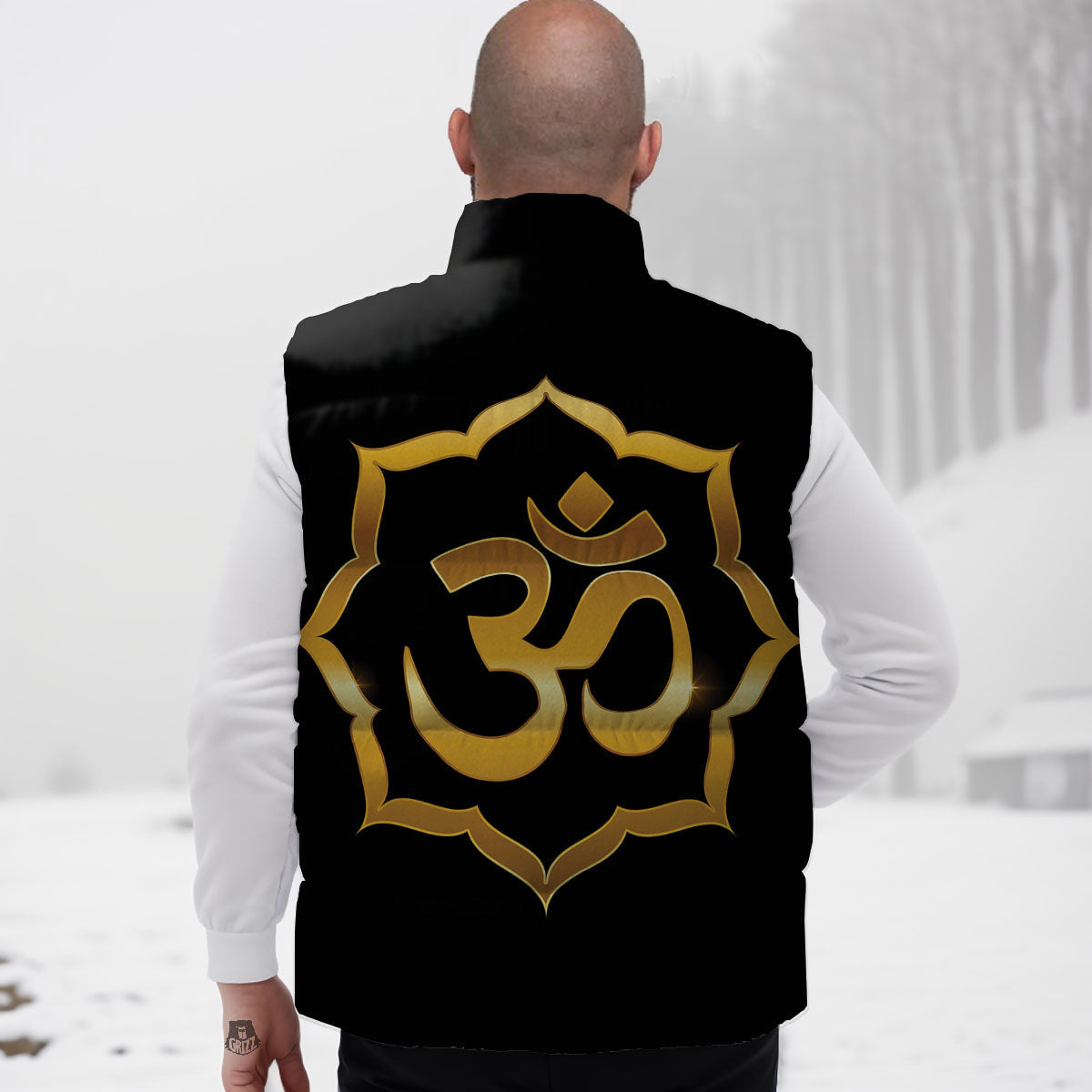 Om Sign Print Down Vest-grizzshop