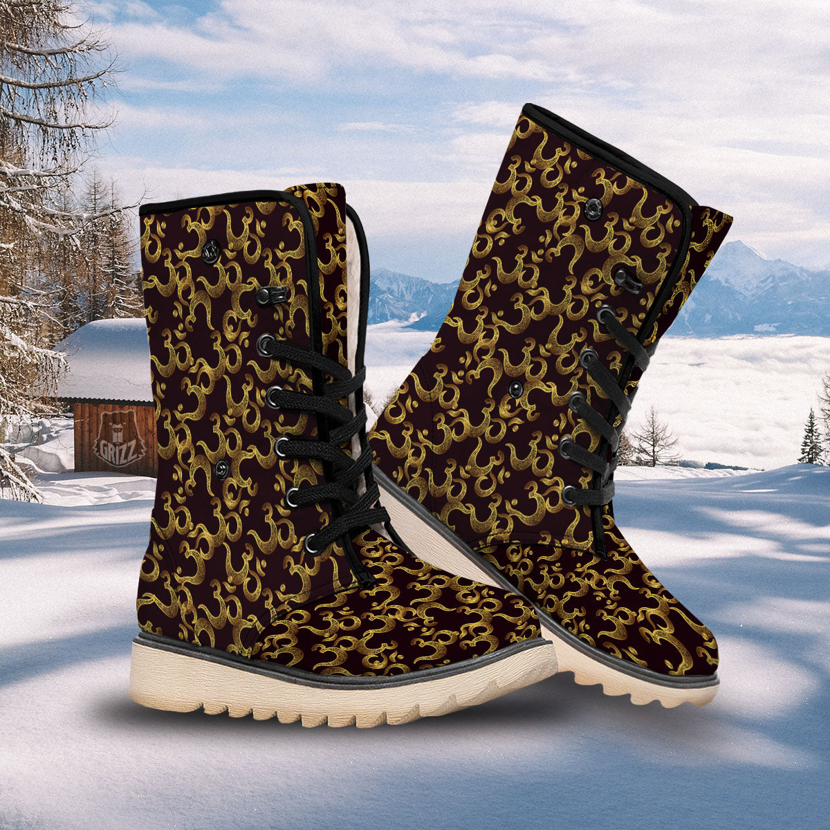 Om Sign Print Pattern Snow Boots-grizzshop