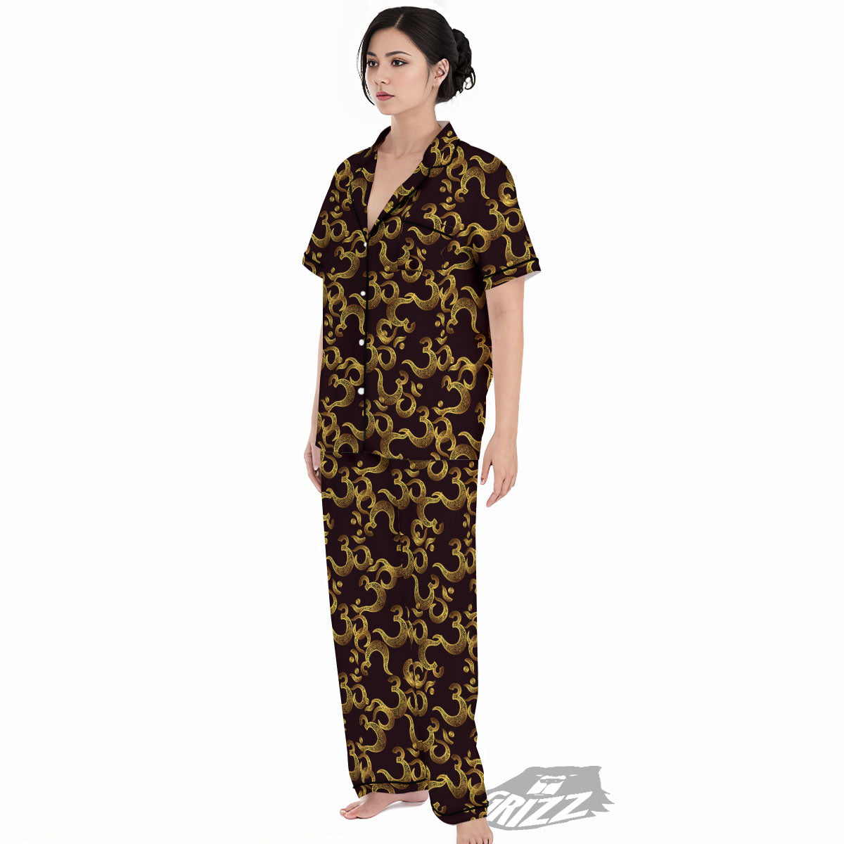 Om Sign Print Pattern Women's Pajamas Set-grizzshop