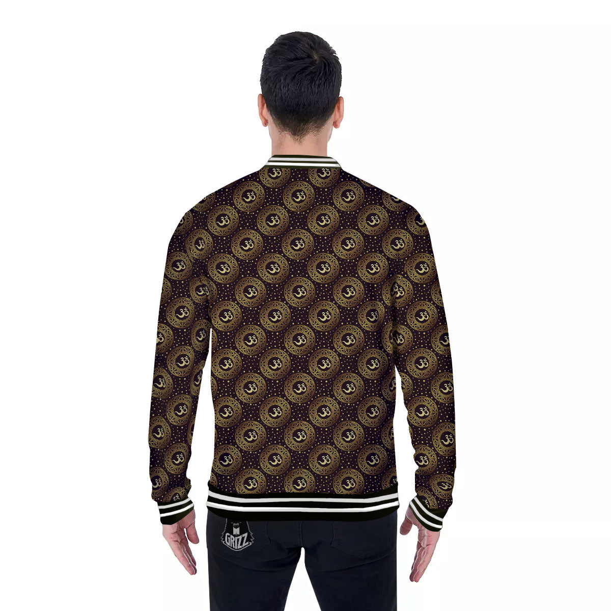 Om Symbol Gold Print Pattern Baseball Jacket-grizzshop