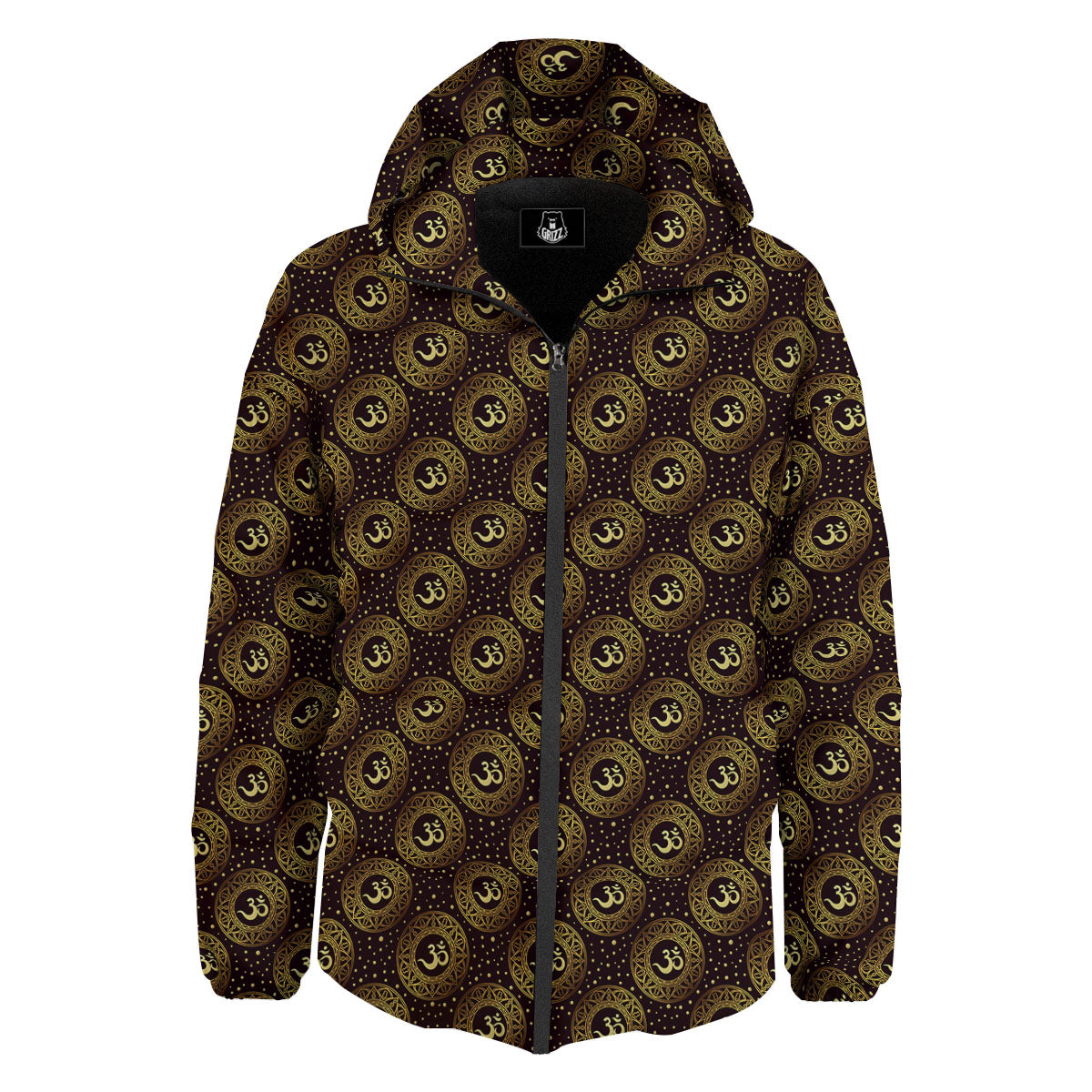 Om Symbol Gold Print Pattern Down Jacket-grizzshop