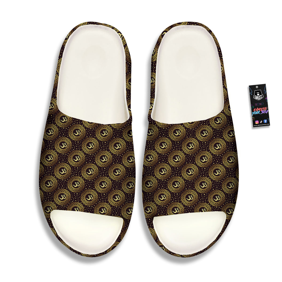 Om Symbol Gold Print Pattern Sandals-grizzshop
