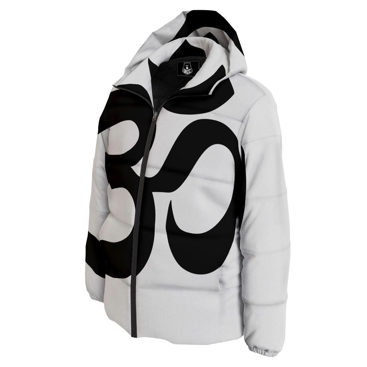 Om White And Black Print Down Jacket-grizzshop