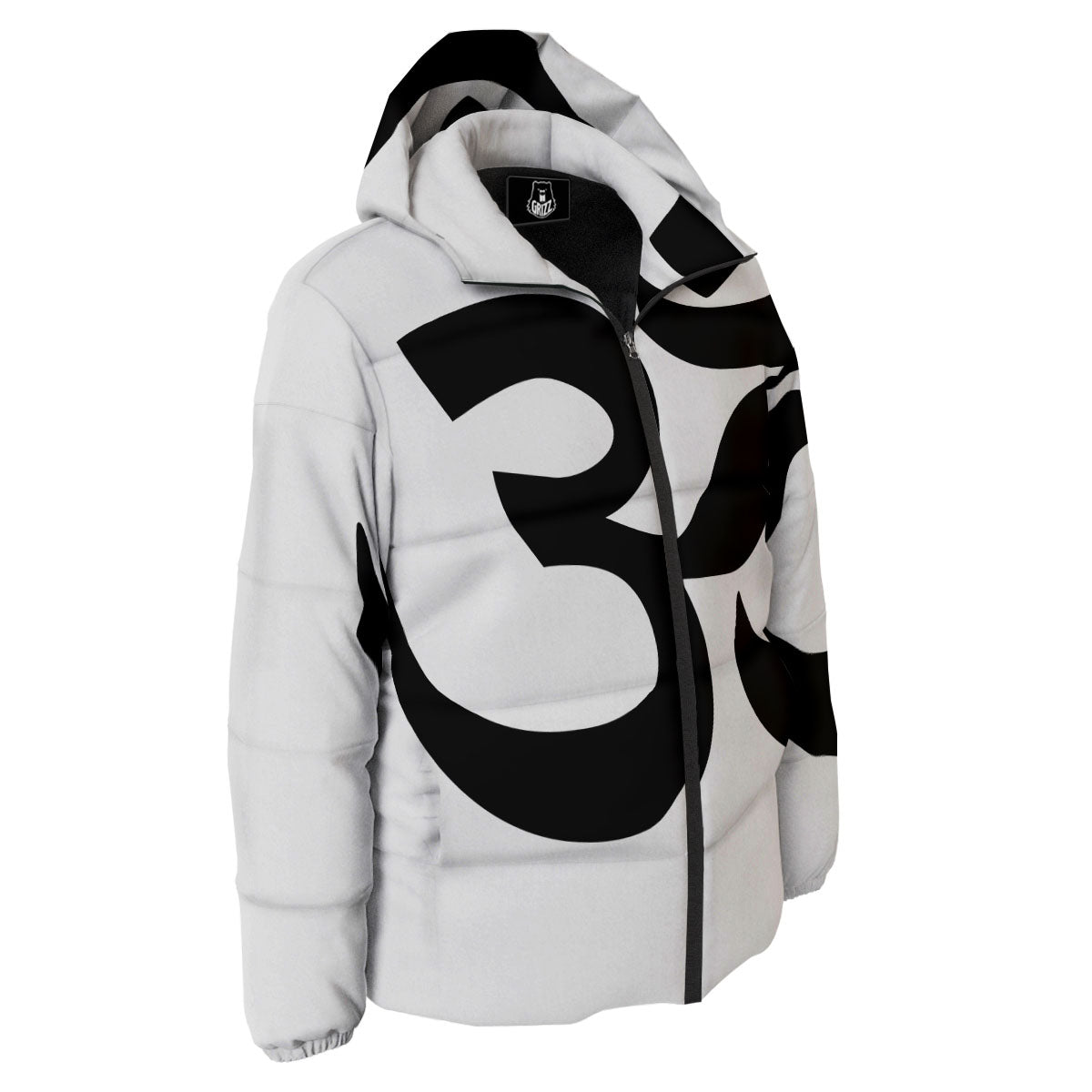 Om White And Black Print Down Jacket-grizzshop