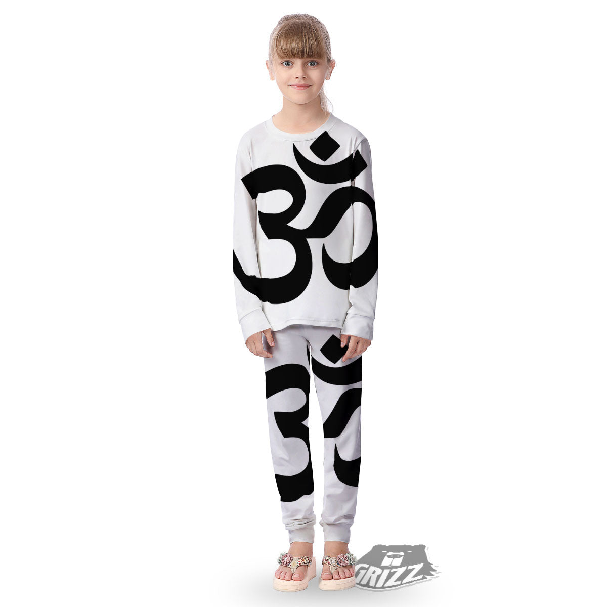 Om White And Black Print Kid's Pajamas-grizzshop