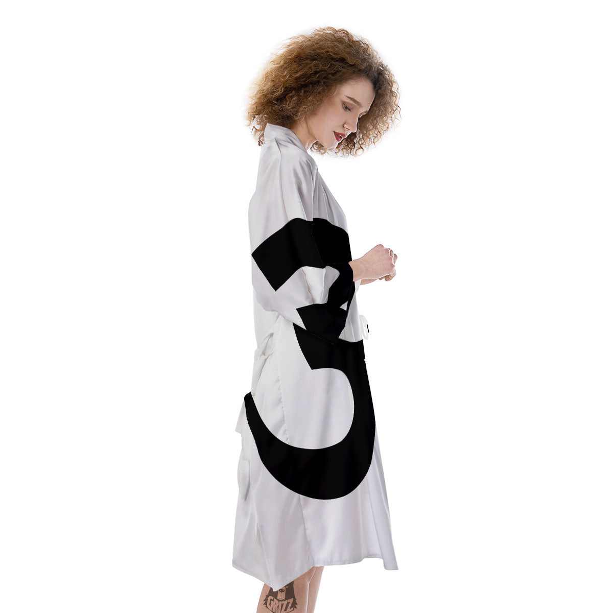 Om White And Black Print Kimono-grizzshop