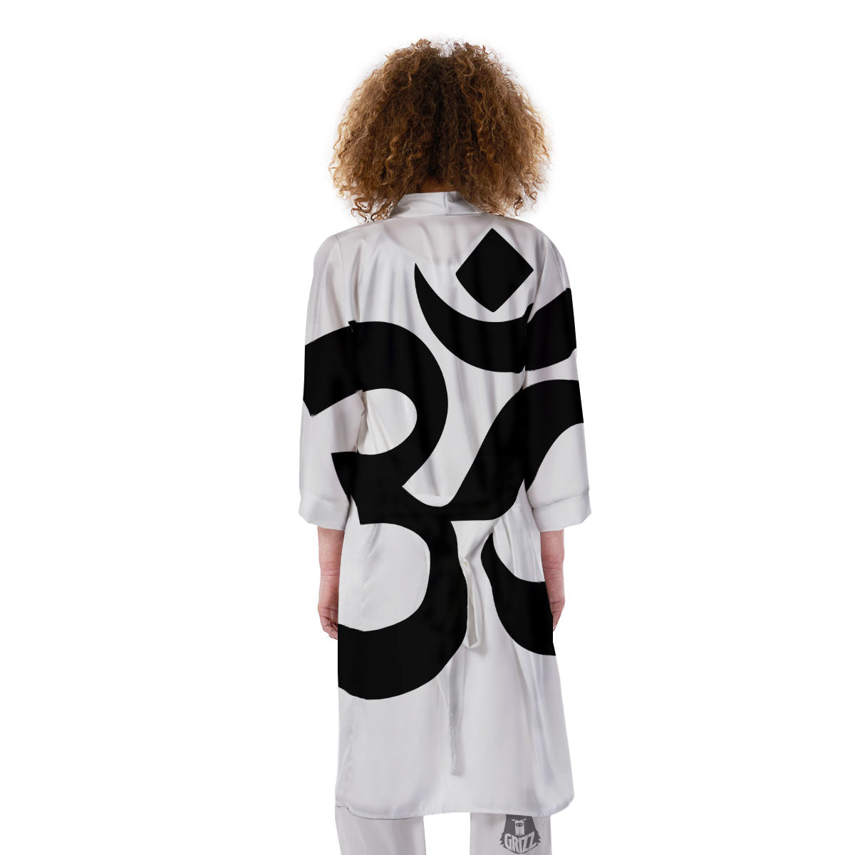 Om White And Black Print Kimono-grizzshop