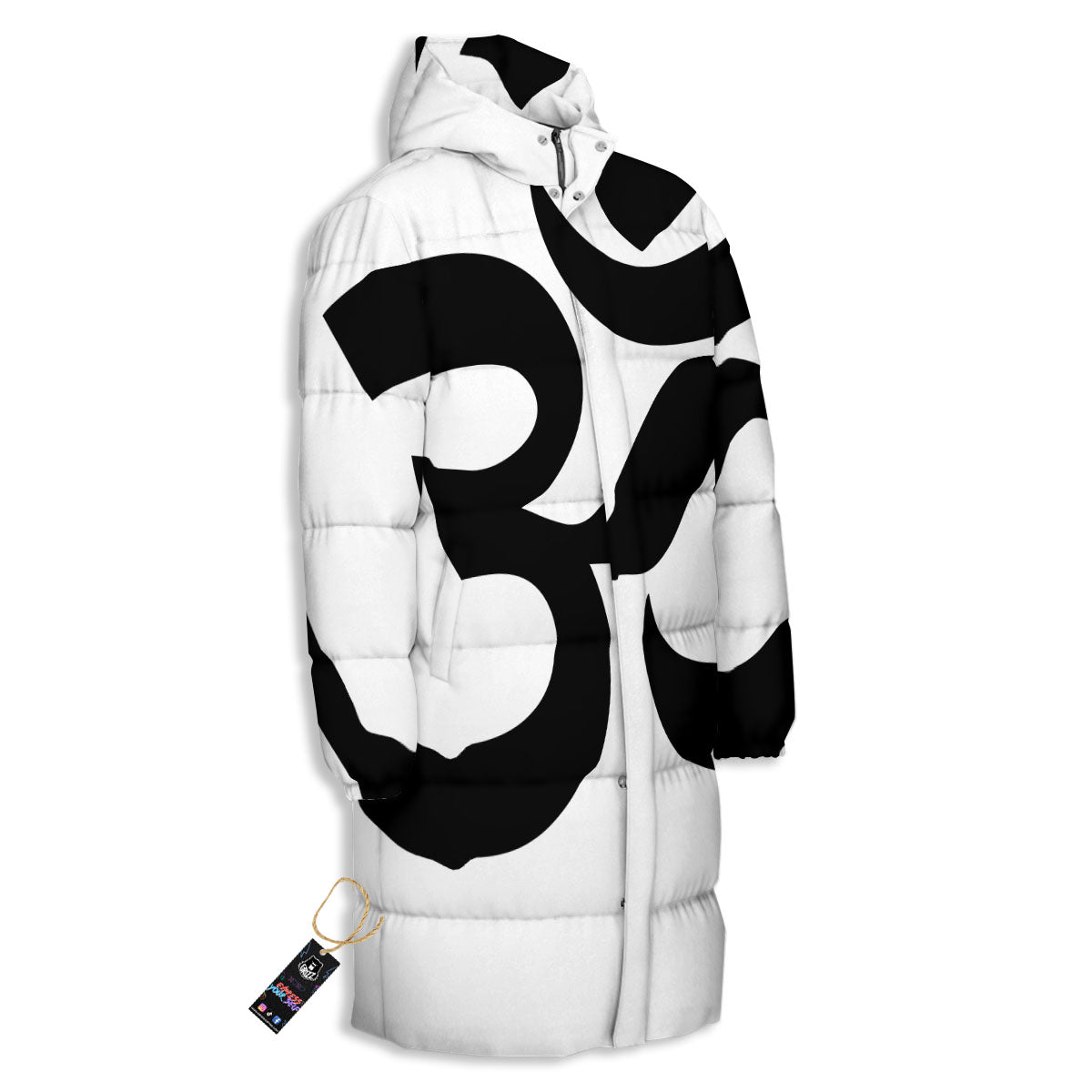 Om White And Black Print Long Down Jacket-grizzshop