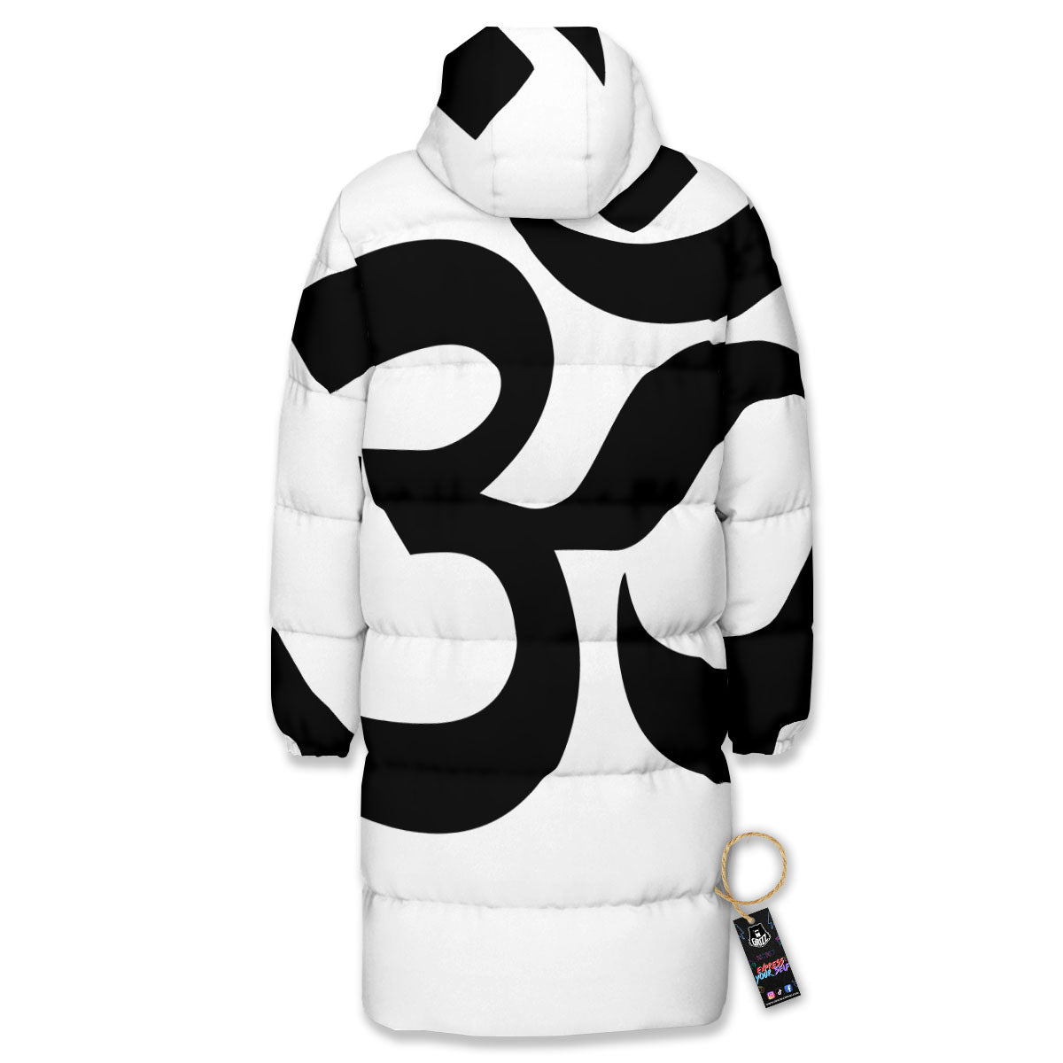 Om White And Black Print Long Down Jacket-grizzshop