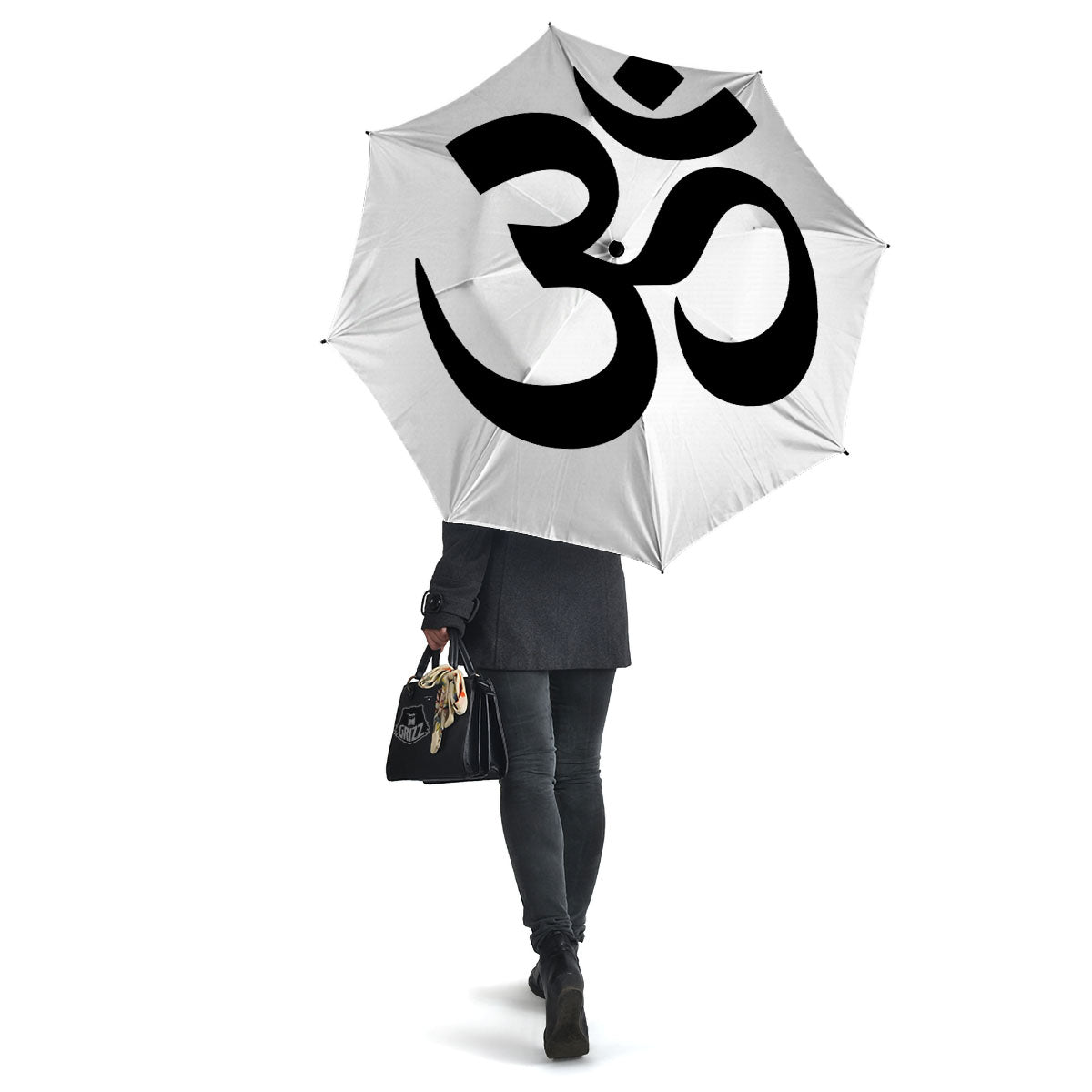 Om White And Black Print Umbrella-grizzshop