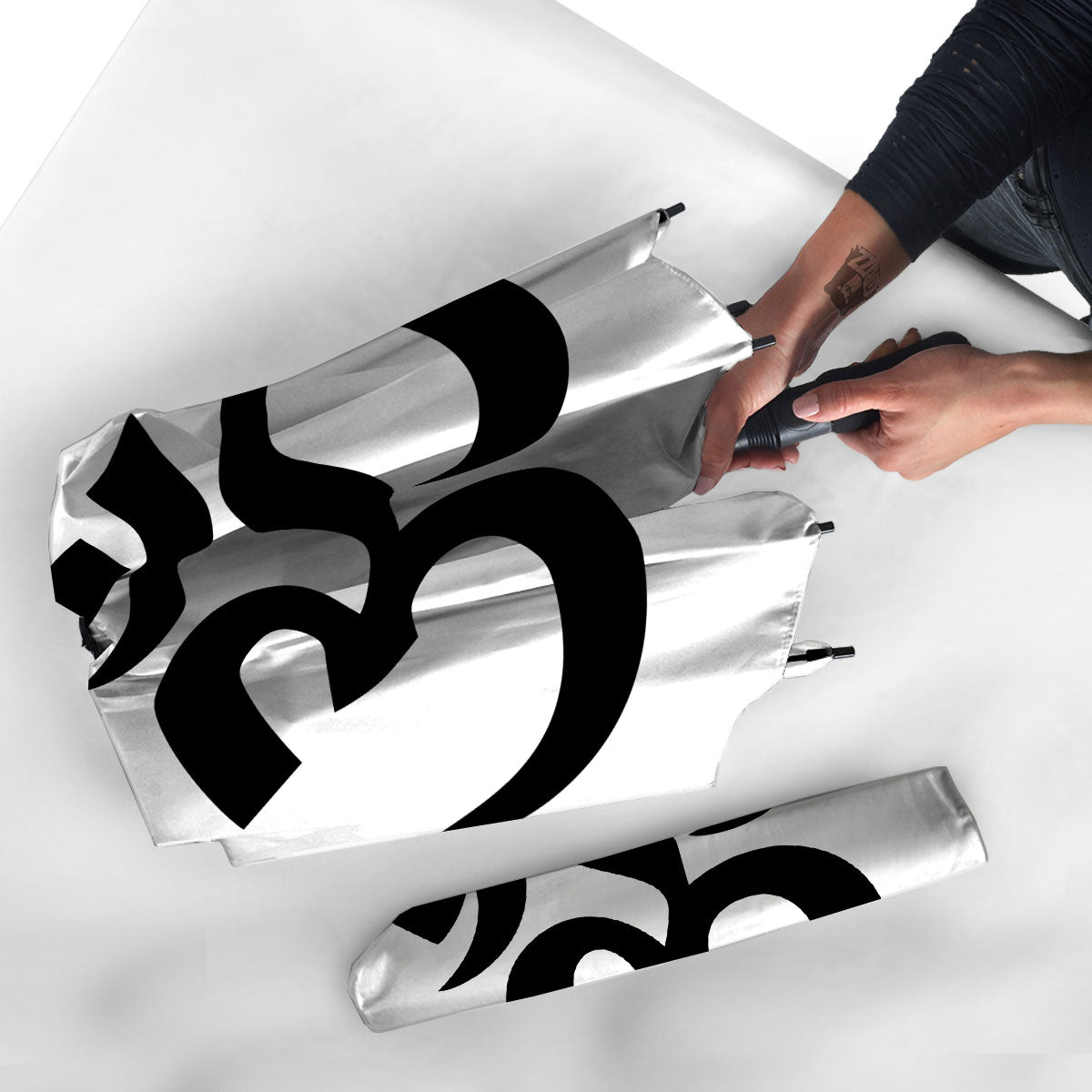Om White And Black Print Umbrella-grizzshop