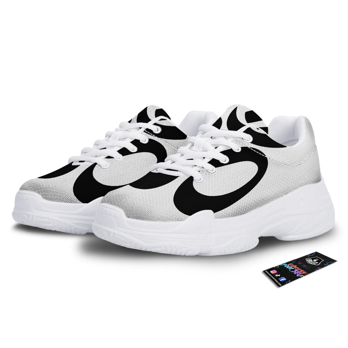Om White And Black Print White Chunky Shoes-grizzshop