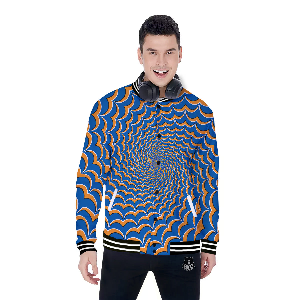 Optical Illusion Blue Expansion Moving Baseball Jacket-grizzshop