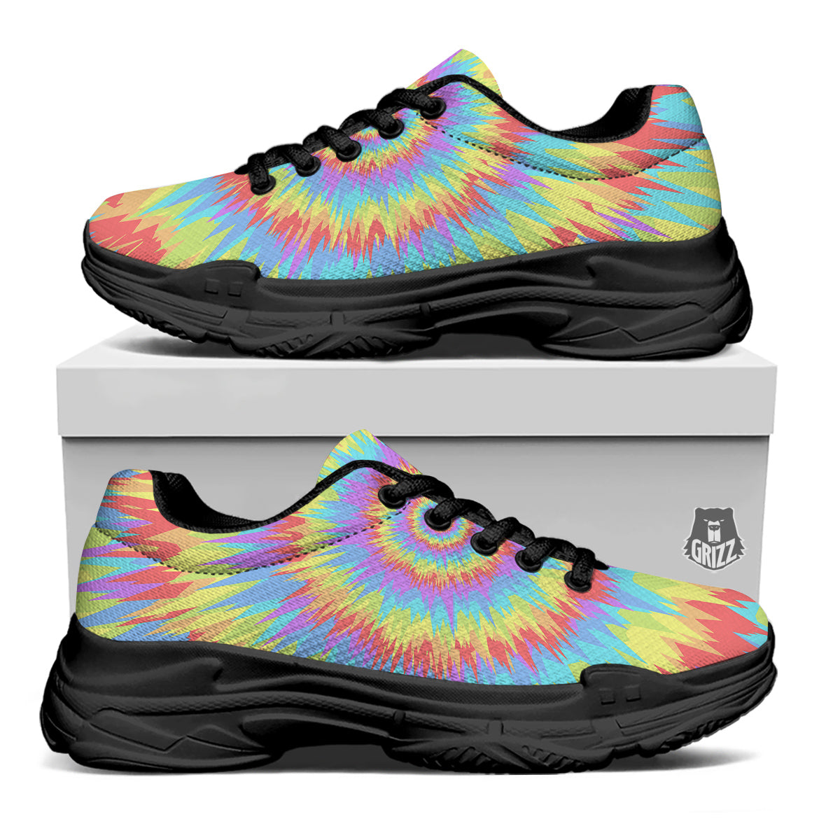 Optical Illusion Colorful Psychedelic Black Chunky Shoes-grizzshop