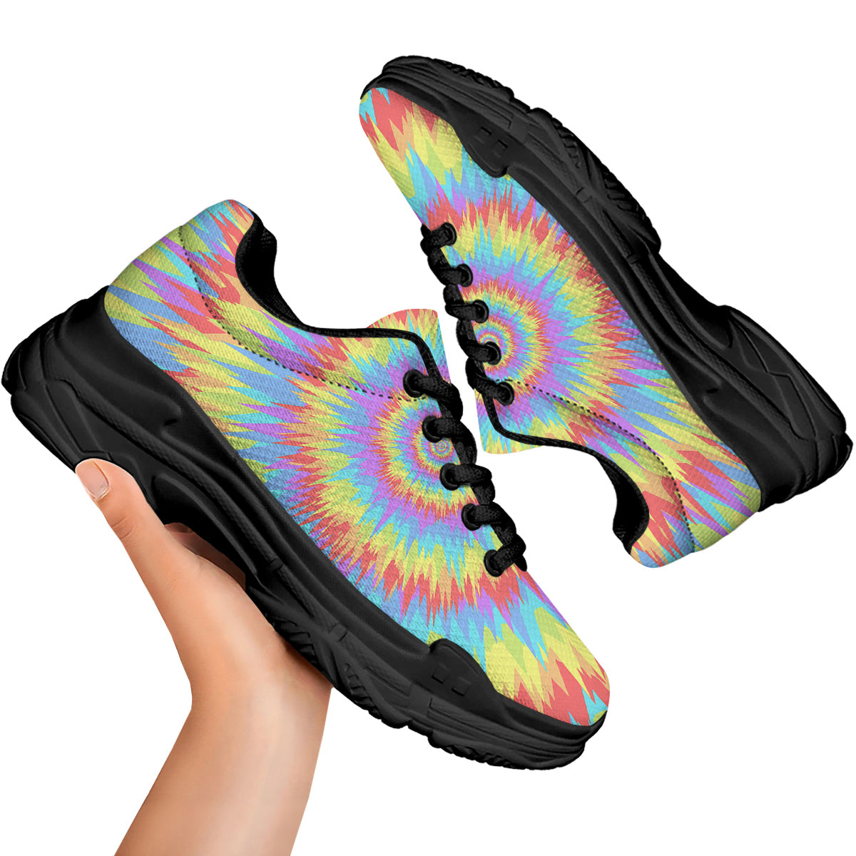 Optical Illusion Colorful Psychedelic Black Chunky Shoes-grizzshop