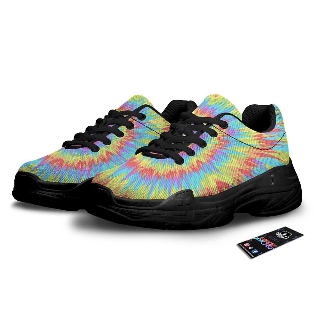Optical Illusion Colorful Psychedelic Black Chunky Shoes-grizzshop