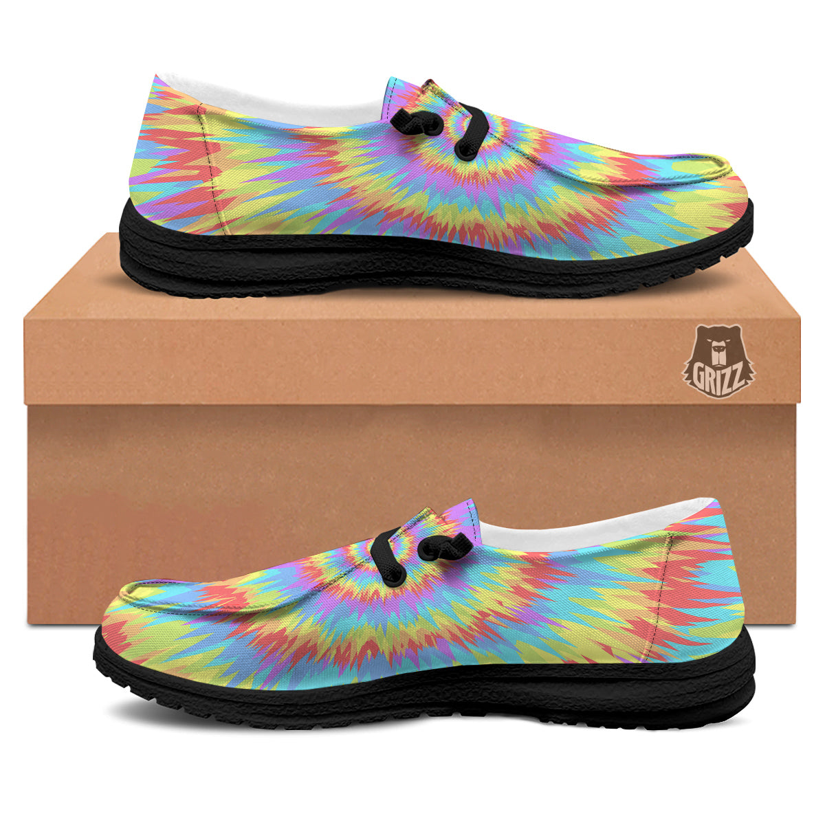 Optical Illusion Colorful Psychedelic Black Loafers-grizzshop