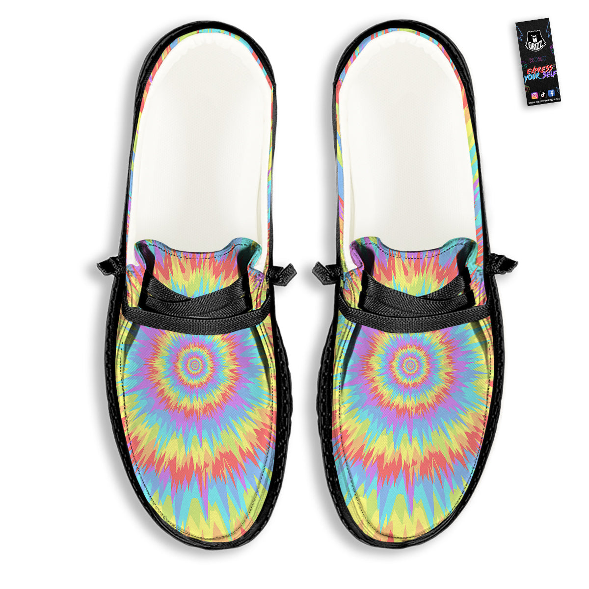 Optical Illusion Colorful Psychedelic Black Loafers-grizzshop