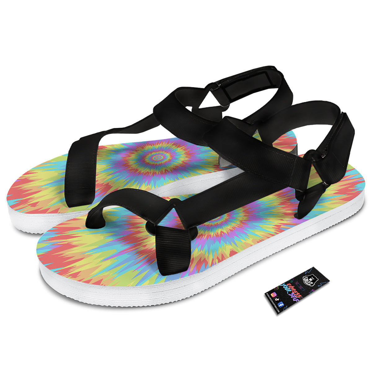 Optical Illusion Colorful Psychedelic Black Open Toe Sandals-grizzshop