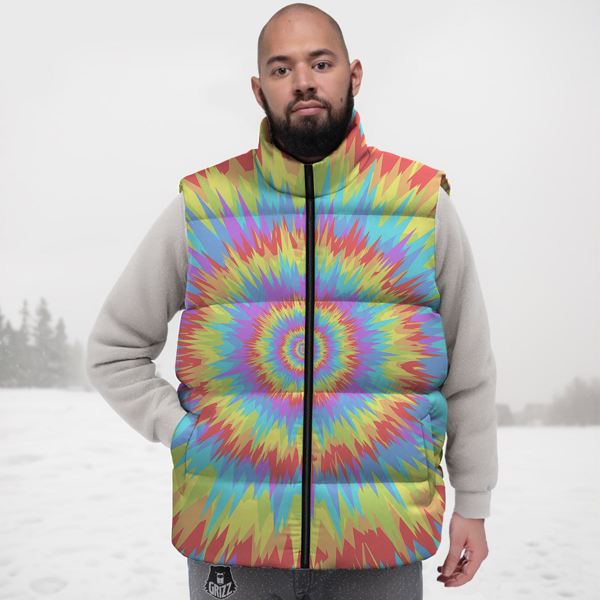 Optical Illusion Colorful Psychedelic Down Vest