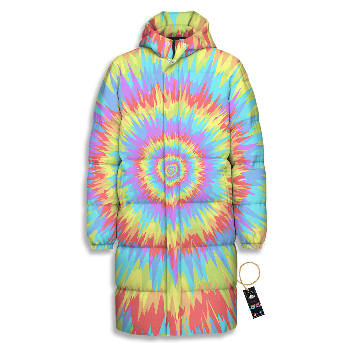 Optical Illusion Colorful Psychedelic Long Down Jacket-grizzshop