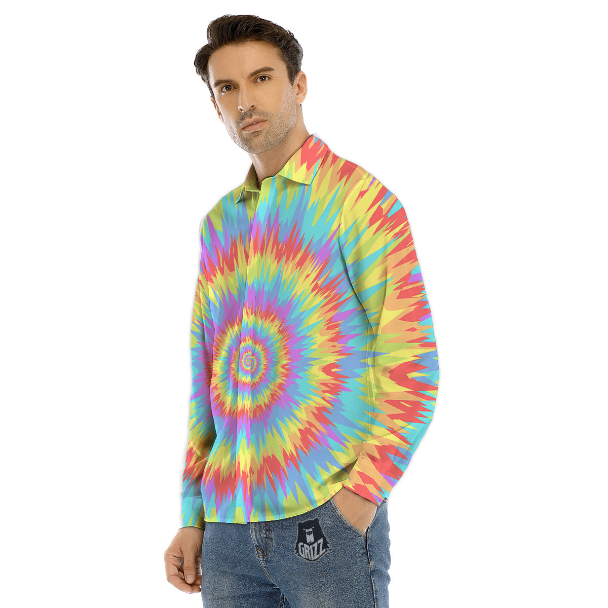Optical Illusion Colorful Psychedelic Men's Dress Shirts-grizzshop