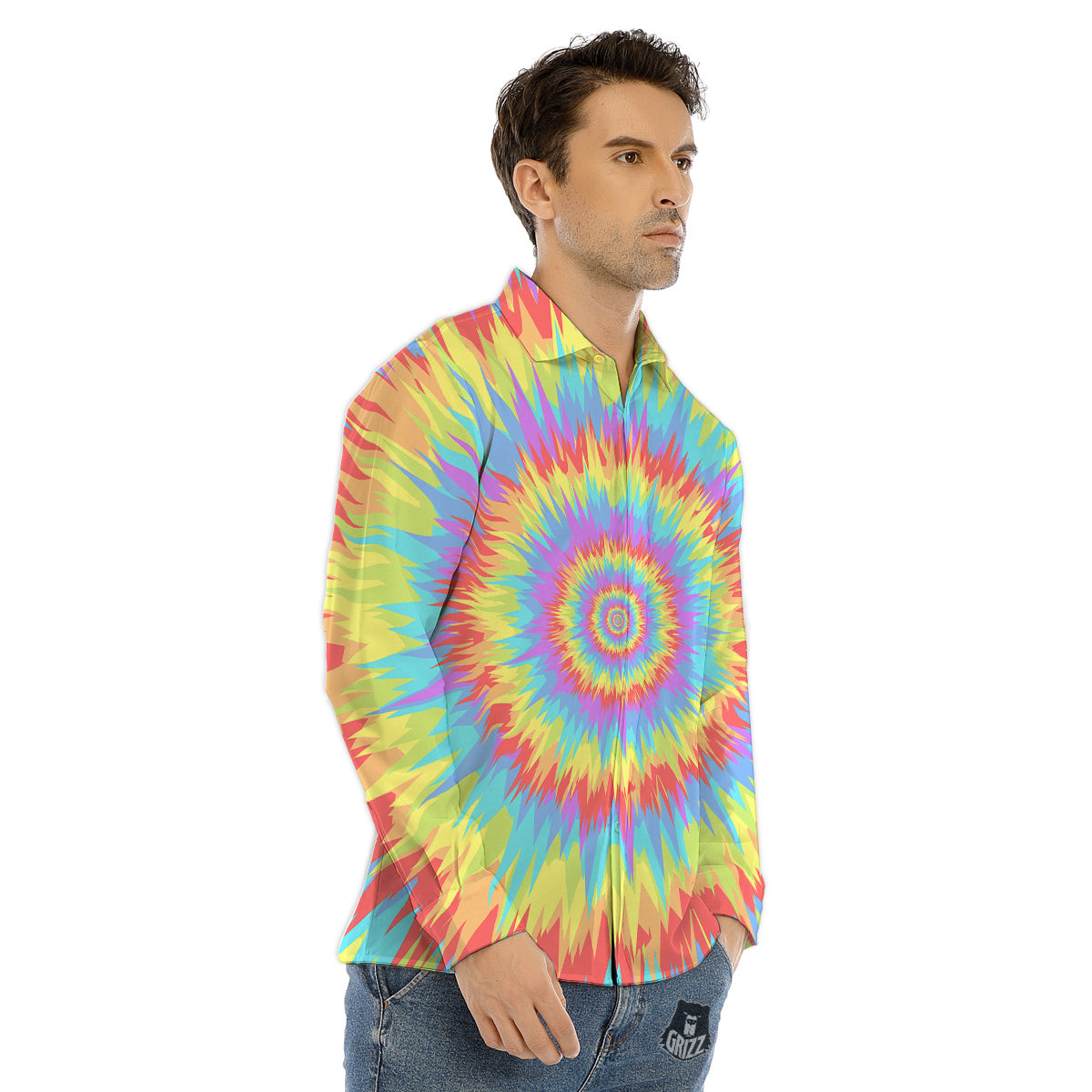 Optical Illusion Colorful Psychedelic Men's Dress Shirts-grizzshop