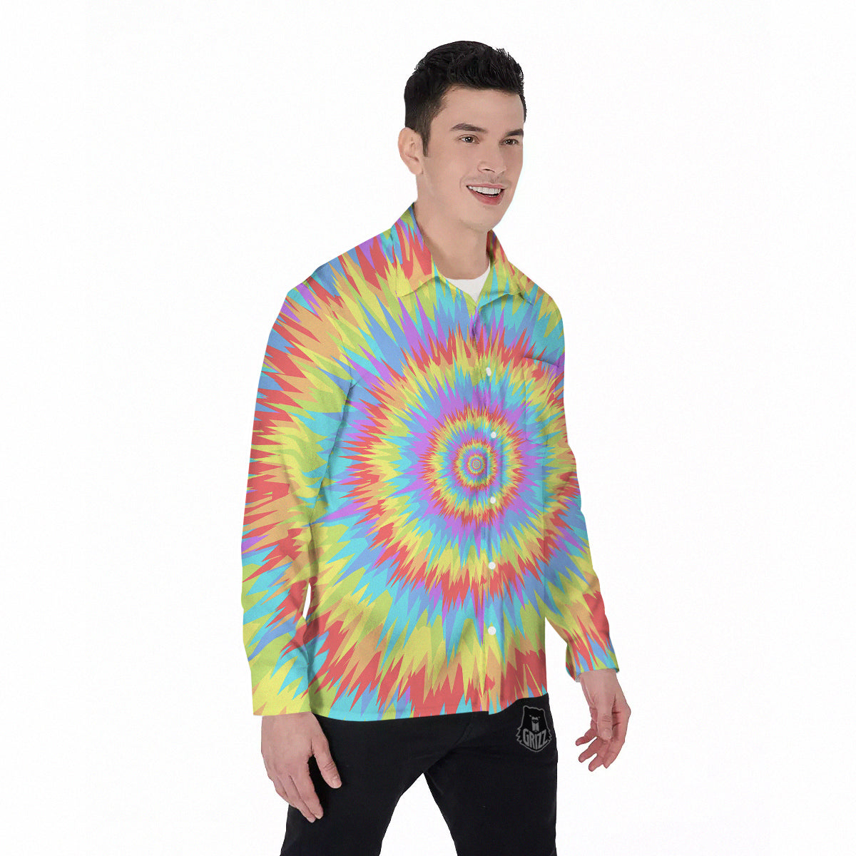 Optical Illusion Colorful Psychedelic Men's Long Sleeve Shirts-grizzshop