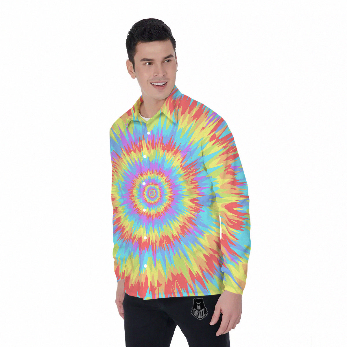 Optical Illusion Colorful Psychedelic Men's Long Sleeve Shirts-grizzshop