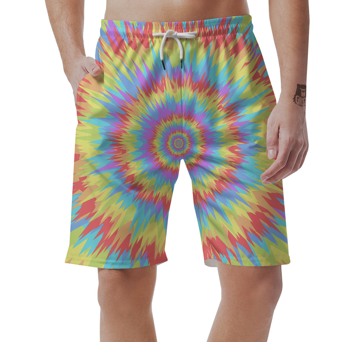 Optical Illusion Colorful Psychedelic Men's Shorts-grizzshop