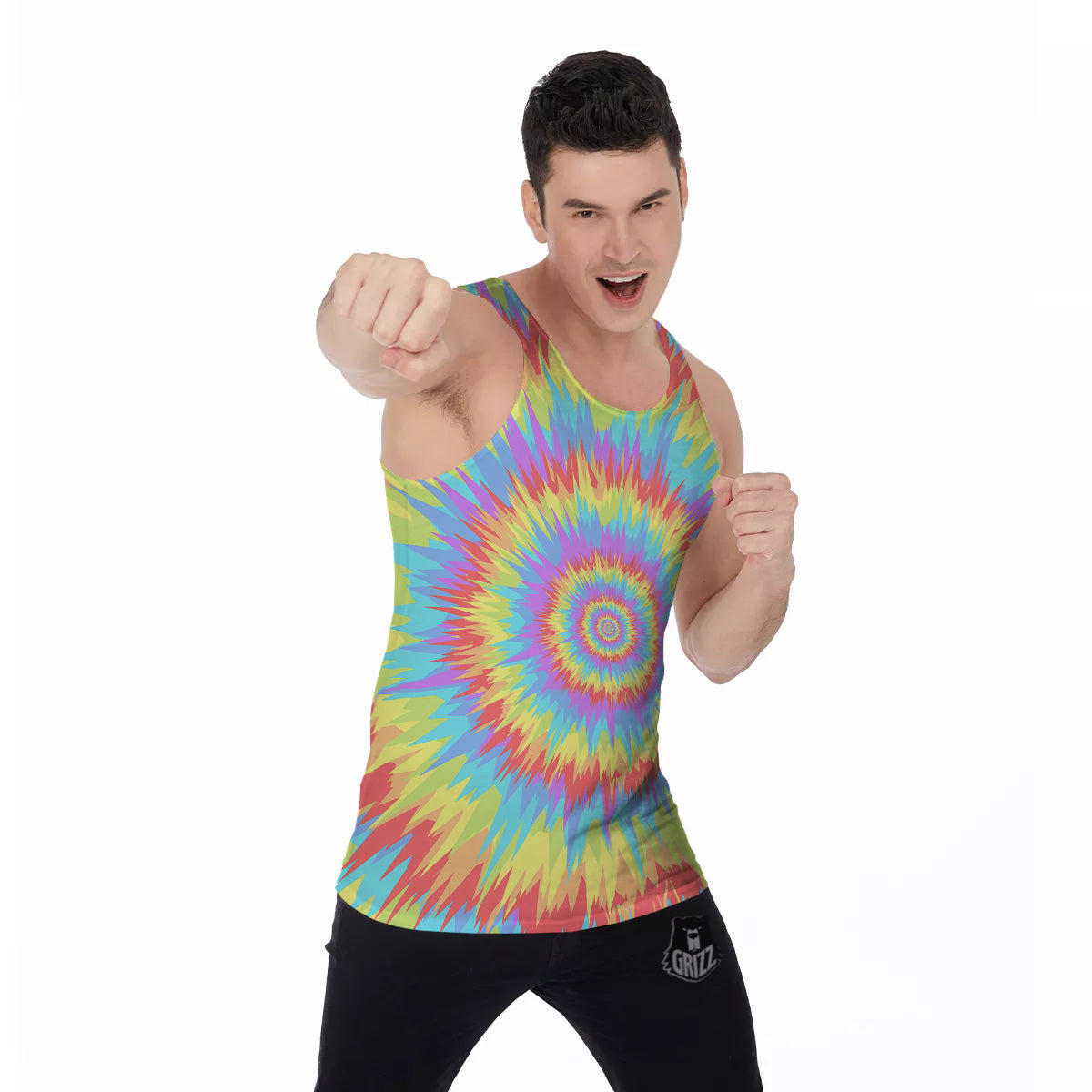 Optical Illusion Colorful Psychedelic Men's Tank Top-grizzshop