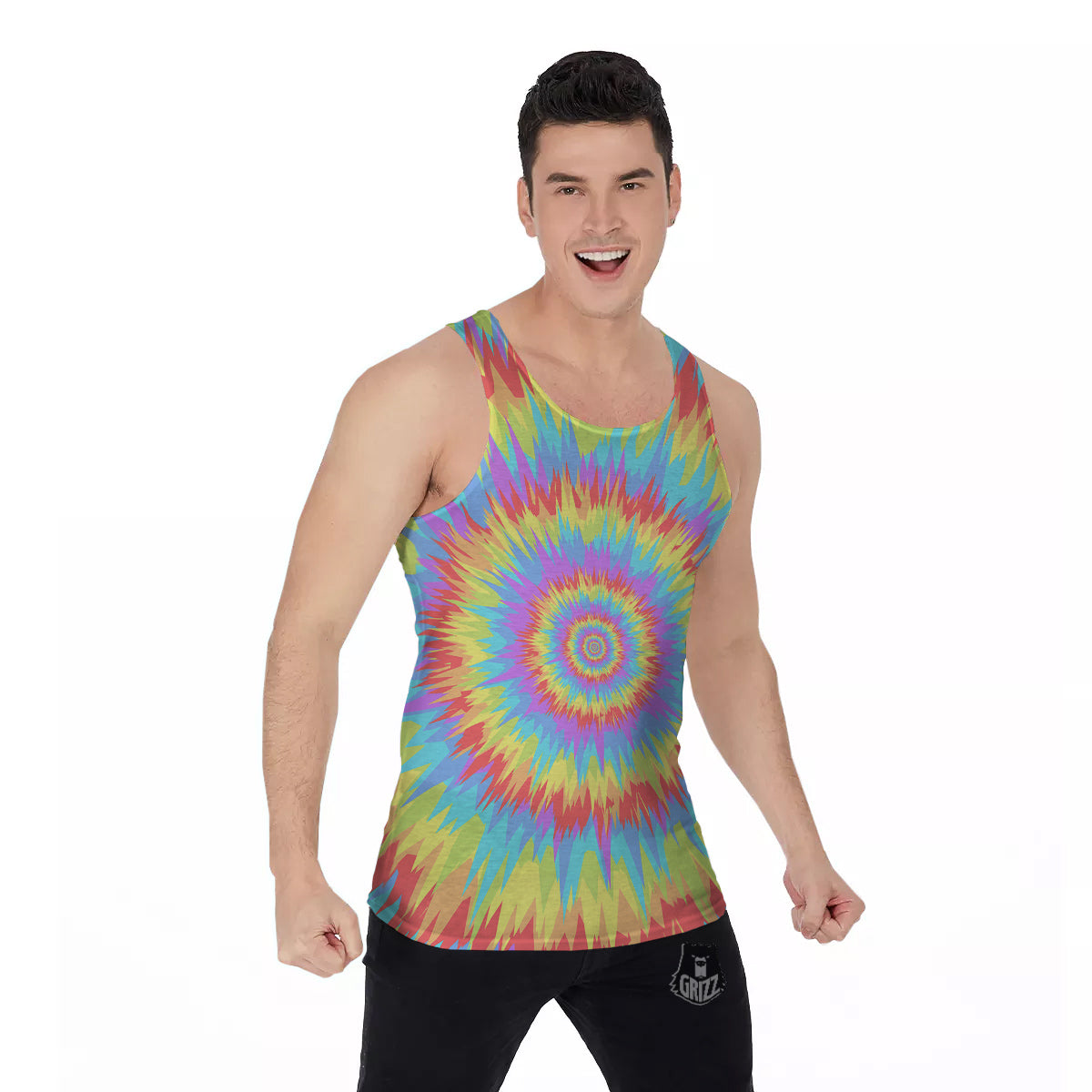Optical Illusion Colorful Psychedelic Men's Tank Top-grizzshop