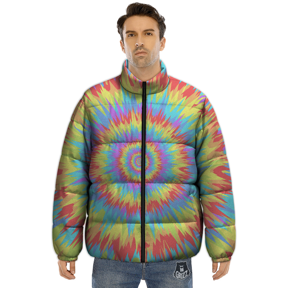 Optical Illusion Colorful Psychedelic Puffer Jacket-grizzshop