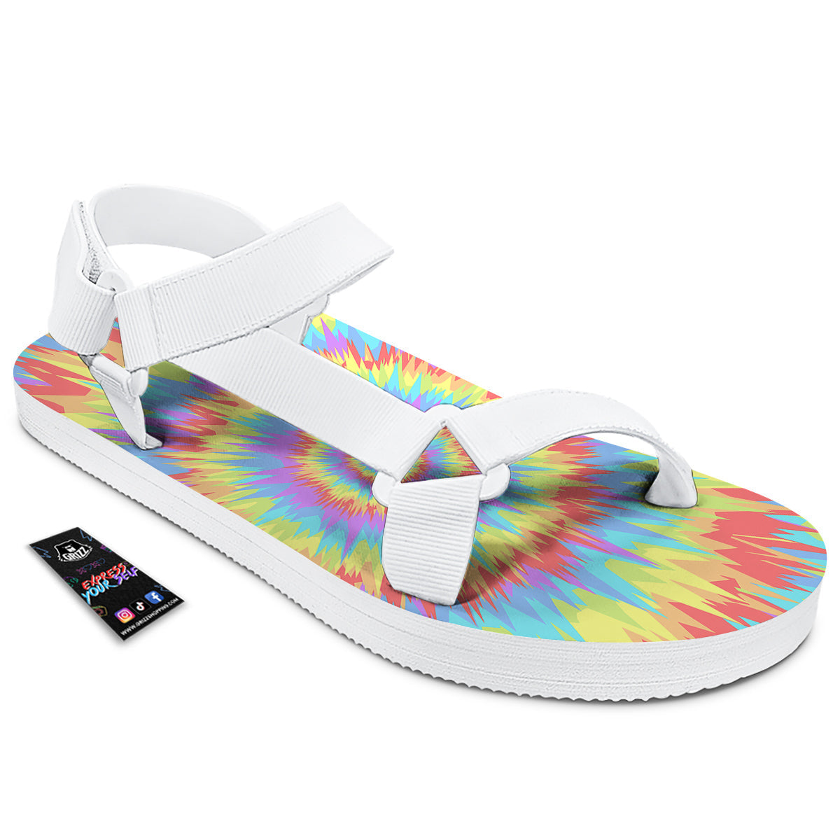 Optical Illusion Colorful Psychedelic White Open Toe Sandals-grizzshop