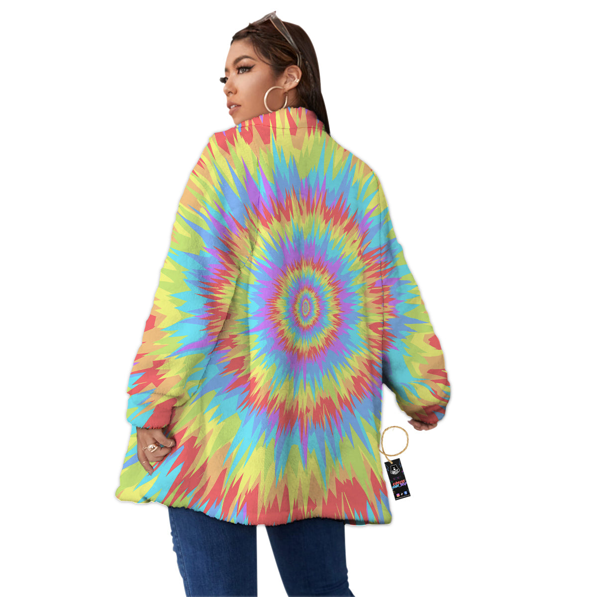 Optical Illusion Colorful Psychedelic Women's Sherpa Jacket-grizzshop