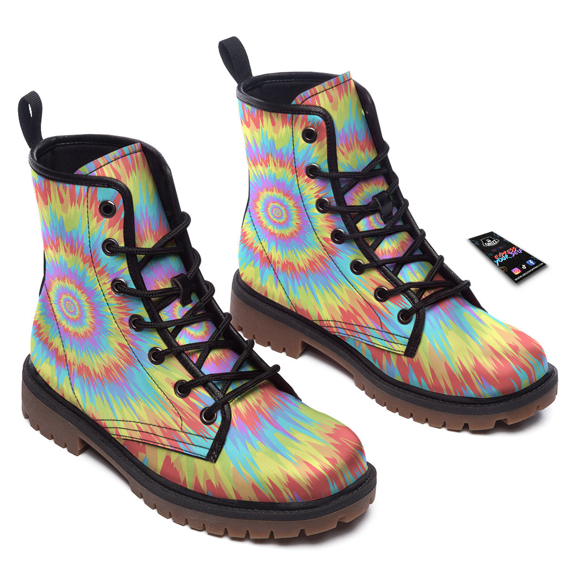 Optical Illusion Colorful Psychedelic Work Boots-grizzshop