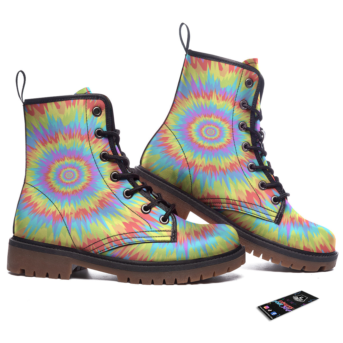 Optical Illusion Colorful Psychedelic Work Boots-grizzshop