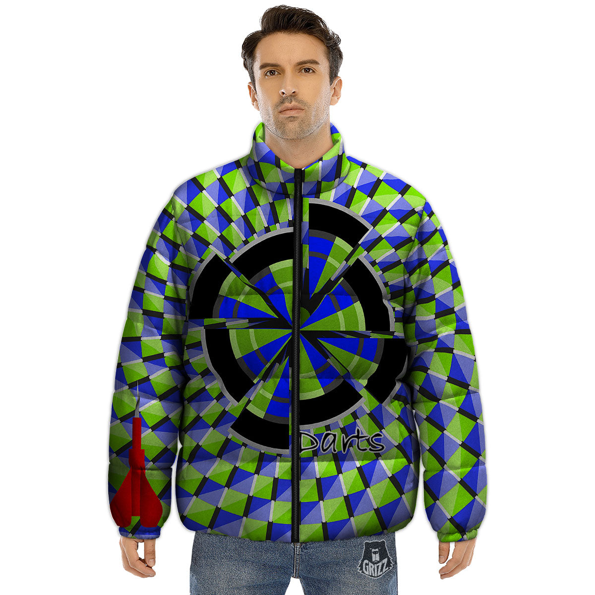 Optical Illusion Dartboard Moving Puffer Jacket-grizzshop