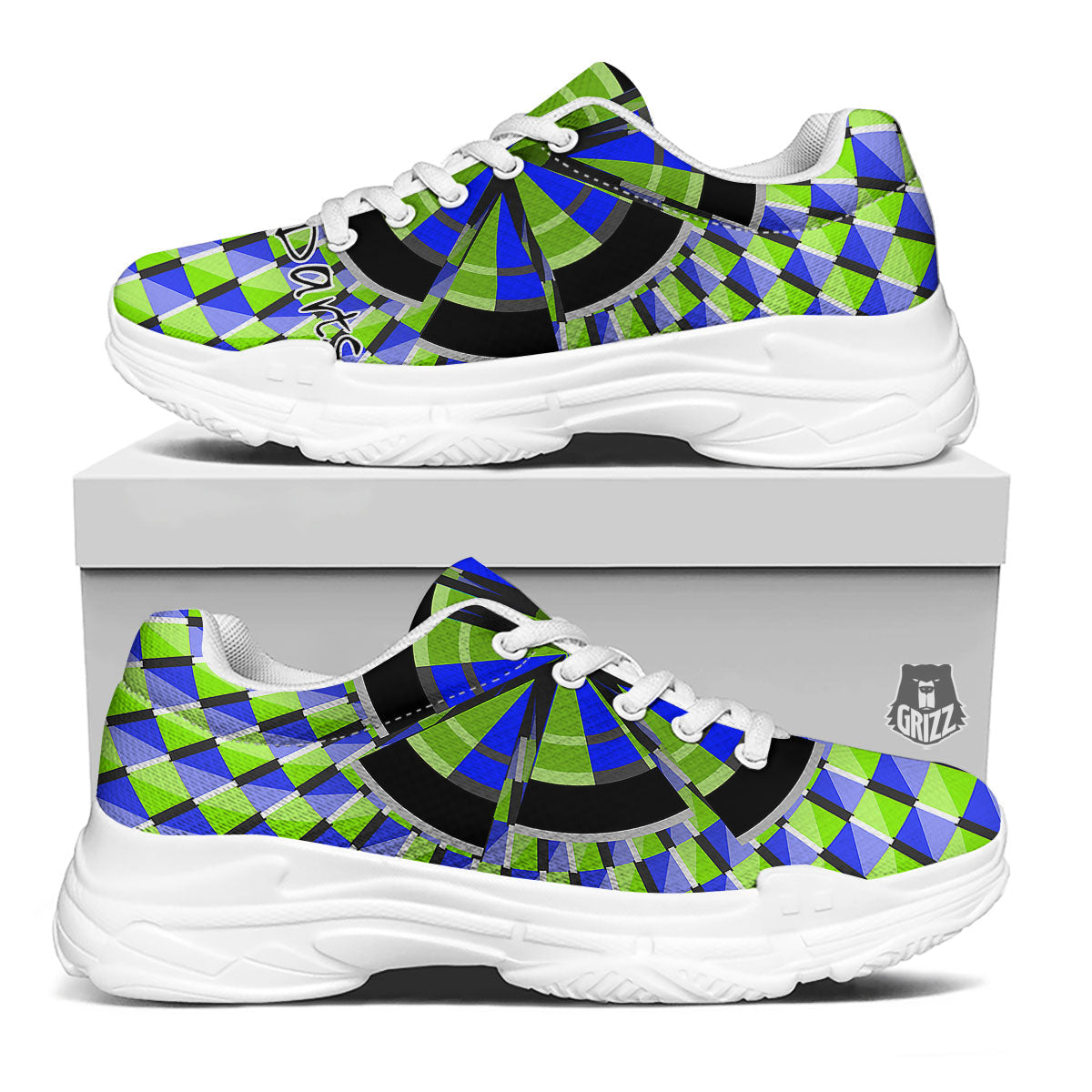 Optical Illusion Dartboard Moving White Chunky Shoes-grizzshop