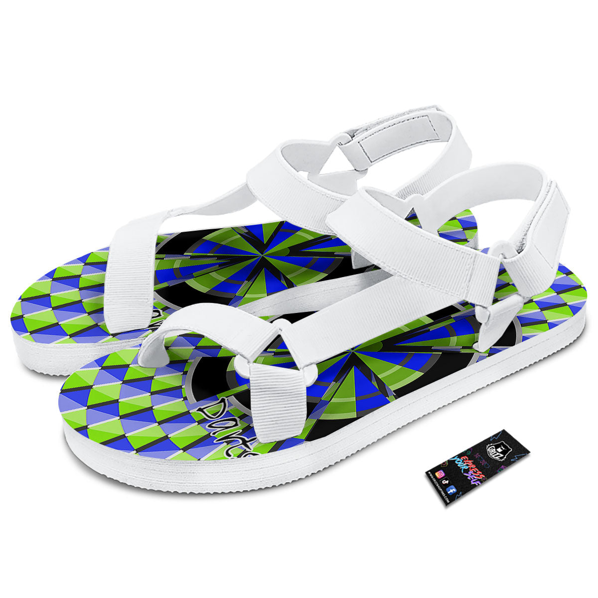 Optical Illusion Dartboard Moving White Open Toe Sandals-grizzshop