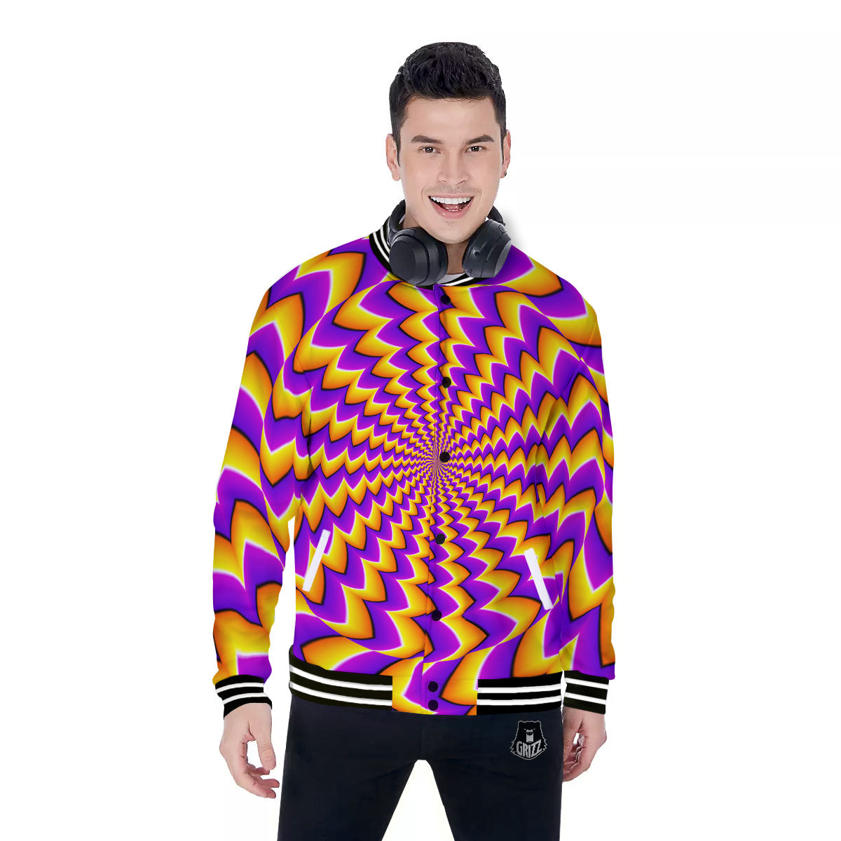 Optical Illusion Moving Dizzy Circle Baseball Jacket-grizzshop
