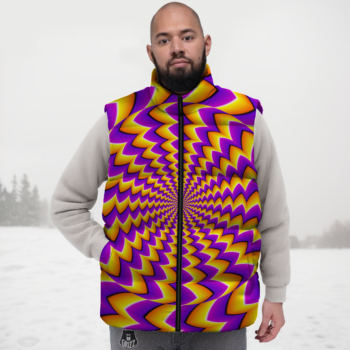 Optical Illusion Moving Dizzy Circle Down Vest-grizzshop